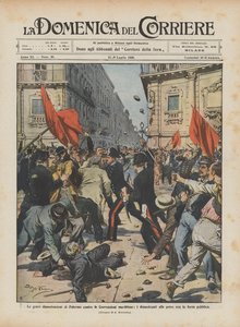 De allvarliga demonstrationerna i Palermo mot sjöfartskonventionerna, demonstranterna brottas med den offentliga styrkan
