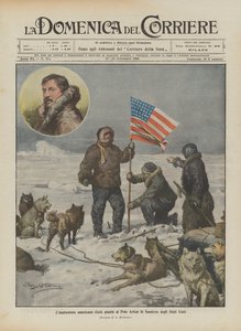 Den amerikanske upptäcktsresanden Cook planterar USA:s flagga vid polen