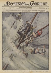 Sjunkande av ett stort tyskt segelfartyg, besättningsmän klättrar i masterna i tragisk? av Achille Beltrame