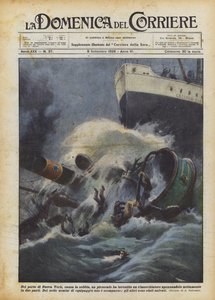 I hamnen i New York, på grund av dimman, träffade en ångbåt en bogserbåt och slog sönder den? av Achille Beltrame