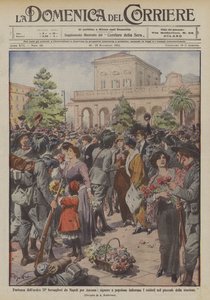 Avgång av den heroiska ll ° bersaglieri från Neapel för Ancona, damer och allmoge blomma soldaterna? av Achille Beltrame