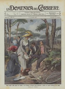 Regal fromhet, i Gombo tallskog i San Rossore desinficerar och medicinerar drottning Elena en arbetare?