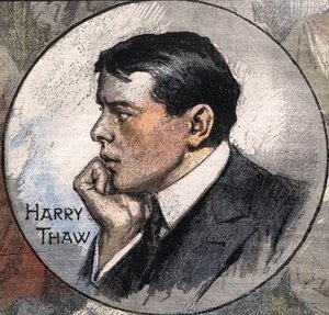 Porträtt av Harry Thaw 1907 under hans rättegång av Achille Beltrame