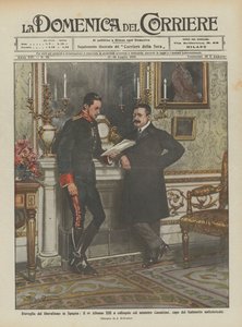 Uppvaknande av liberalism i Spanien, kung Alfonso XIII i samtal med minister Canalejas?