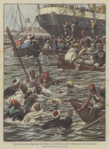 Återkomst av den årliga pilgrimsfärden från Mecka, en katastrof i hamnen i Tunis på grund av brådskan att gå ombord av Achille Beltrame
