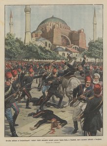 Militär revolt i Konstantinopel, beväpnade rebellsoldater samlade vid Santa Sofia, i Stamboul?