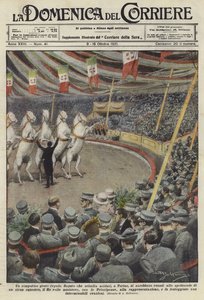 Soldater tittar på uppträdande hästar på en cirkus i Turin av Achille Beltrame