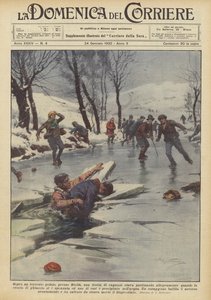 Åkte en skara barn glada skridskor över en frusen bäck nära Biella?