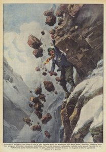 Överraskad av ett plötsligt jordskred av stenar på över två tusen meter, en bergsbestigare från Val dAosta?