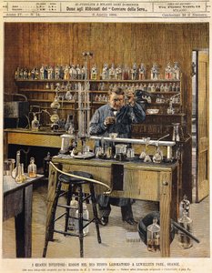 Den amerikanske uppfinnaren Thomas Ava Edison (1847-1931) i sitt nya laboratorium i Lewellein Park, Illustration av Achille Beltrame (1871-1945), La Domenica del Corriere av Achille Beltrame