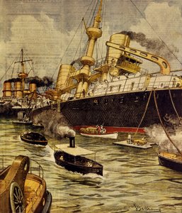 Slagskeppet Andrea Doria gick på grund nära Gallipoli, av Achille Beltrame (1871-1945), från La Domenica del Corriere av Achille Beltrame
