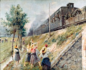 Passagen av den italienska militärtågmålningen av Achille Beltrame (1871-1945) Milano, Museet för samtida historia av Achille Beltrame