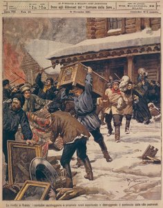 Den ryska revolutionen: Bönder plundrar egendomar på landsbygden rika, av Achille Beltrame (1871-1945), från La Domenica del Corriere, december 1905 av Achille Beltrame