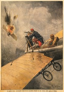 The War in Air: Duell mellan franskt plan och tyskt plan över Reims, av Achille Beltrame (1871-1945), från La Domenica del Corriere, 25 oktober 1914 av Achille Beltrame
