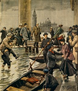 Fenomenet högvatten på Markusplatsen i Venedig, av Achille Beltrame (1871-1945), från La Domenica del Corriere av Achille Beltrame