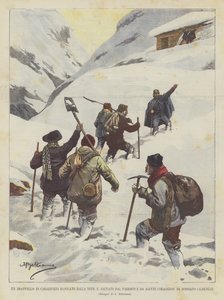 En Carabinieri Drapello blockerad av snö och räddad av kyrkoherden och några modiga från Boissano (Albenga) av Achille Beltrame