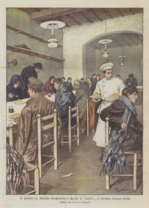 Ett avsnitt från Notarbartolo-rättegången i Milano, The Risotto Al Testimoni Siciliani Poveri av Achille Beltrame