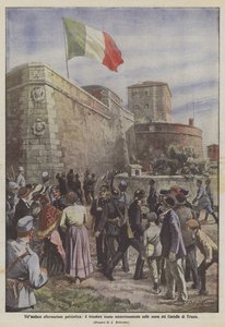 En djärv patriotisk bekräftelse, trikoloren hissas mystiskt på väggarna i slottet Trieste