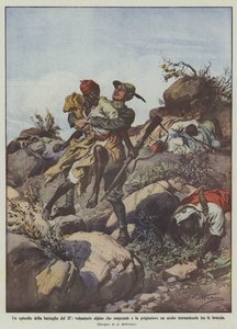 Ett avsnitt från slaget vid 27, en alpin volontär som överraskar och tar en arabisk fånge?