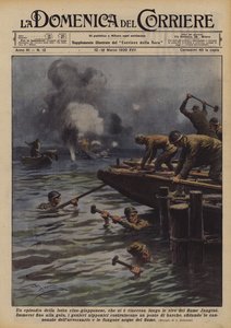 En episod av den kinesisk-japanska kampen, som återuppstod längs Jangtseflodens strand av Achille Beltrame