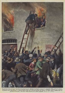 Ett heroiskt avsnitt under branden på biografen i Moriago di Treviso av Achille Beltrame