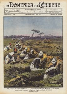 En grupp modiga Dubat, de svarta Bersaglieri från Somalia, vaktar en avancerad post i?