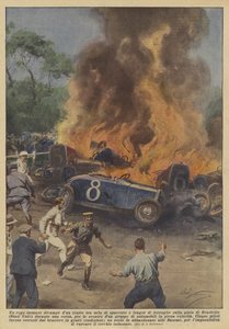 En enorm brand flammade plötsligt upp mellan skräckskrik och skrotkraschen på banan? av Achille Beltrame