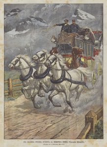 En schweizisk diligens påkörd av en plötslig storm i Övre Engadin