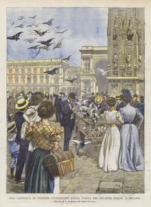 En lansering av passagerarduvor från Royal Palace Square i Milano