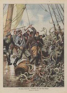 Ett spännande och dramatiskt fiske vid Bretagnes kust av Achille Beltrame