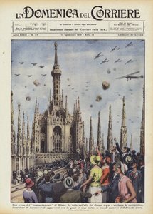 En scen från bombningen av Milano av Achille Beltrame