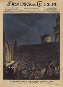 En spektakulär kväll med folkmassor på Castello Sforzesco i Milano, under föreställningarna?