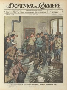 En översvämning orsakad av kraftiga regn och högvatten i Petersburg, översvämningar av skolor