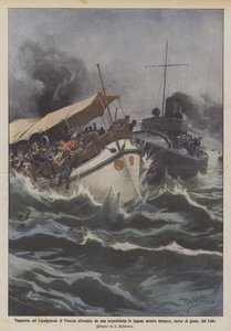 Vaporetto från Canalgrande i Venedig sänkt av en torpedbåt i lagunen på väg tillbaka?