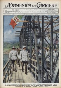 Vice kung av Etiopien Rodolfo Graziani, korsar det abessiniska territoriet. Illustration av Achille Beltrame från "The Domenica del Corriere"" av 26/09/1 av Achille Beltrame