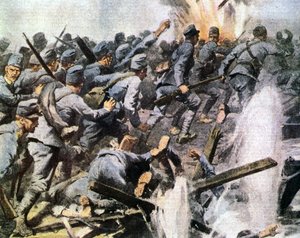 Vittorio Veneto offensiv: den österrikiska reträtten i en illustration av La Domenica del Corriere 