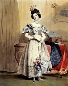 Klockan elva på kvällen, ung tjej på kvällstoalett (Akvarell) 1800-talet av Achille Devéria