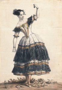 Fanny Elssler som Florinda i dansen La Cachucha-baletten Le Diable lame, 1836 av Achille Devéria