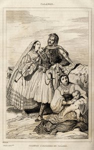 En albansk koloni i Kalabrien, gravyr av Deveria, i "Italien pittoreska", Amable Coste-redaktör, Paris av Achille Devéria