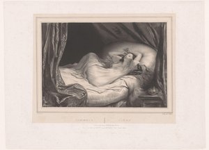 Flicka som sover på sängen Sommeil / Sleep (titel på objekt) av Achille Devéria
