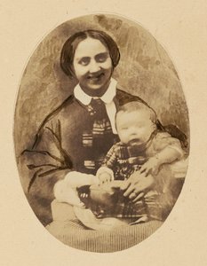 [Porträtt av Marie Devéria med sin son] av Achille Devéria