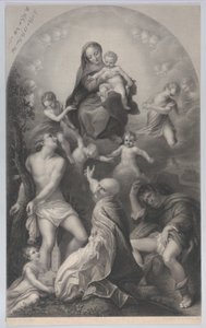 Madonnan av Saint Sebastian, med jungfrun och barnet, omgiven av änglar, ser d..., 1847. av Achille Désiré Lefèvre