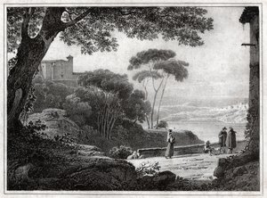 Albanosjön. (gravyr omkring 1820) av Achille Etna Michallon