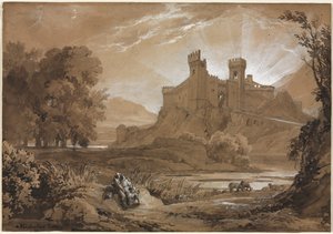 Landskap med slott och herdar av Achille Etna Michallon