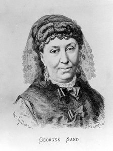 Porträtt av George Sand (Aurore Dupin, Baronne Dudevant) (1804-1876) av A. Gilbern av Achille Isidore Gilbert