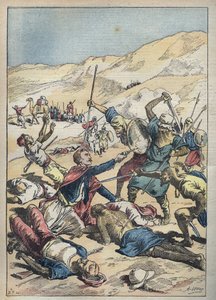 Död av markisen av Mores (Antoine-Amedee-Marie-Vincent) Manca de Vallombrosa (1858-1896) och hans följeslagare nära El-Ouatia (El Ouatia) i Tunisien 1896 - Illustration av Achille Lemot i "" Le-Pelerin" ” juni 1896