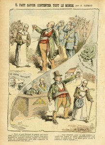 Illustration av Achille Lemot (1846-1909) i Le Pelerin, 03/09/05 - Du måste veta hur man behagar alla - Antiklerikalism, Antimakonism Freemaking, Religion Tro, Medalj, Bloc des lefts, Katolsk katolicism - Vräkningar av religiösa, Laicization Lai av Achille Lemot