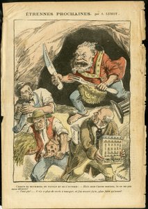 Illustration av Achille Lemot (1846-1909) i Le Pelerin, 07/01/06 - Nästa främling - Jordbruk, Kollektivism, Socialism - Arbetare, Bönder, Bönder - Ogre/äta/svala, Animalisering av Achille Lemot
