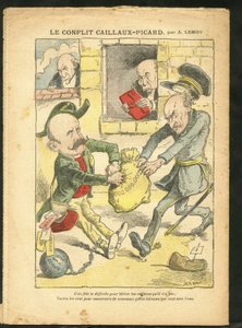 Illustration av Achille Lemot (1846-1909) i Le Pelerin, 07/03/09 - Caillaux-Picard-konflikten - Beskattning, inkomstskatt - Combes Emile (1835-1921), Clemenceau George, Caillaux Joseph (1863-1944) av Achille Lemot