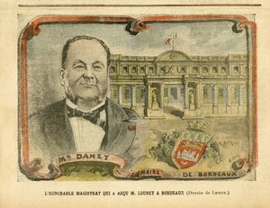 Illustration av Achille Lemot (1846-1909) i Le Pelerin, 07/05/05 - Den ärade magistraten som tog emot M. Loubet i Bordeaux - Arkitektur Urbanisme, Republikens president, Bordeaux - Borgmästare, Daney Alfred (1832-1911) av Achille Lemot